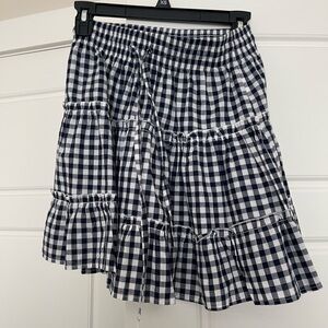 Women's Navy and White Gingham Tiered Skirt